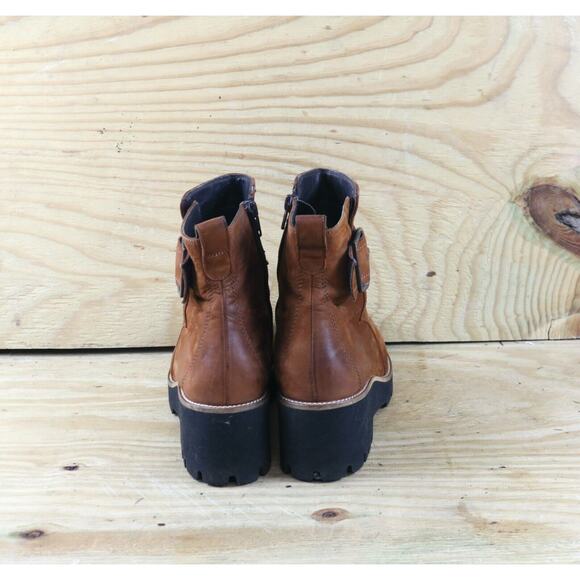 Paul Green Boots Womens 9 Brown Leather Wedge Platform Ankle Bootie Zip Shoes - Picture 3 of 8